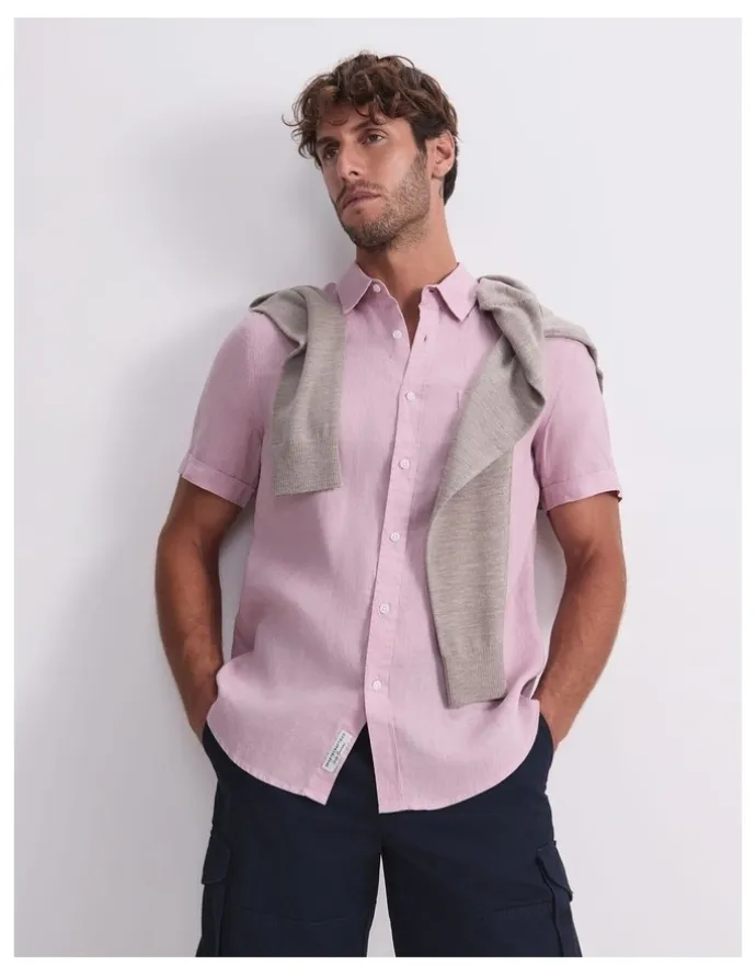 Sportscraft Short Sleeve Linen Shirt in Pink