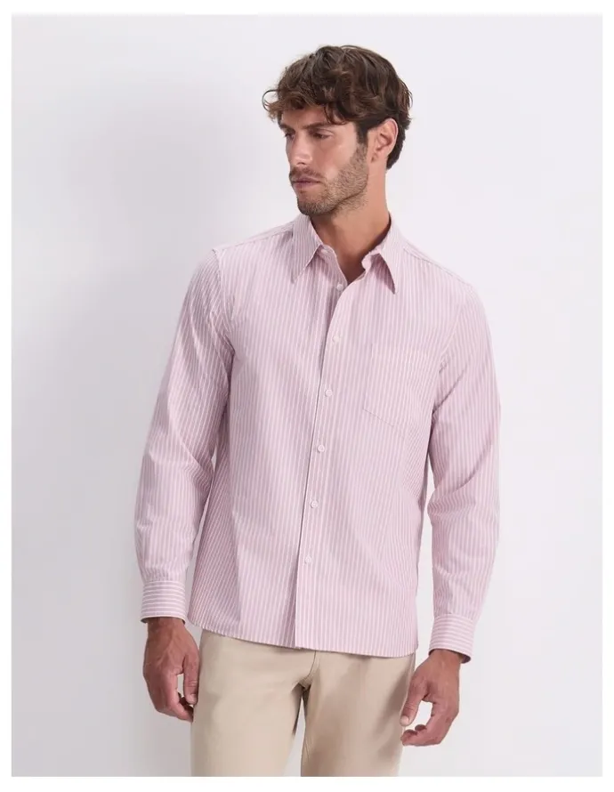 Sportscraft Stripe Long Sleeve Poplin Shirt in Pink