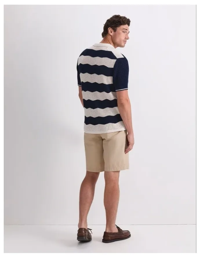 Sportscraft Wave Stripe Knit Polo T-shirt in Navy/White
