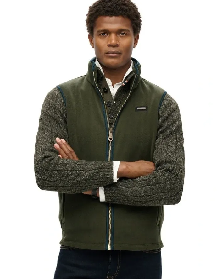 Superdry Estate Fleece Gilet Jacket in Surplus Goods Olive