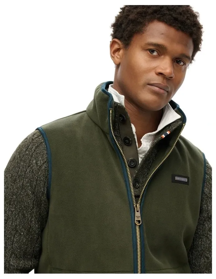 Superdry Estate Fleece Gilet Jacket in Surplus Goods Olive