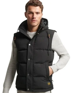 Superdry Everest Hooded Puffer Gilet in Jet Black