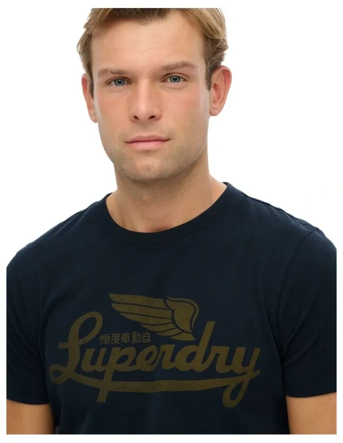 Superdry Heritage Brand Relaxed Tee in Eclipse Navy
