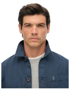 Superdry Merchant Linen-Blend Overshirt in Lauren Navy