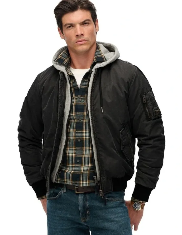 Superdry Military MA1 Bomber Jacket in Washed Black