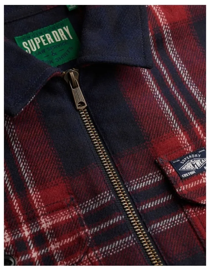 Superdry Wool Miller Zip Overshirt in Michigan Check Navy