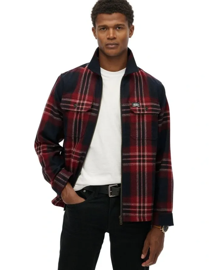 Superdry Wool Miller Zip Overshirt in Michigan Check Navy