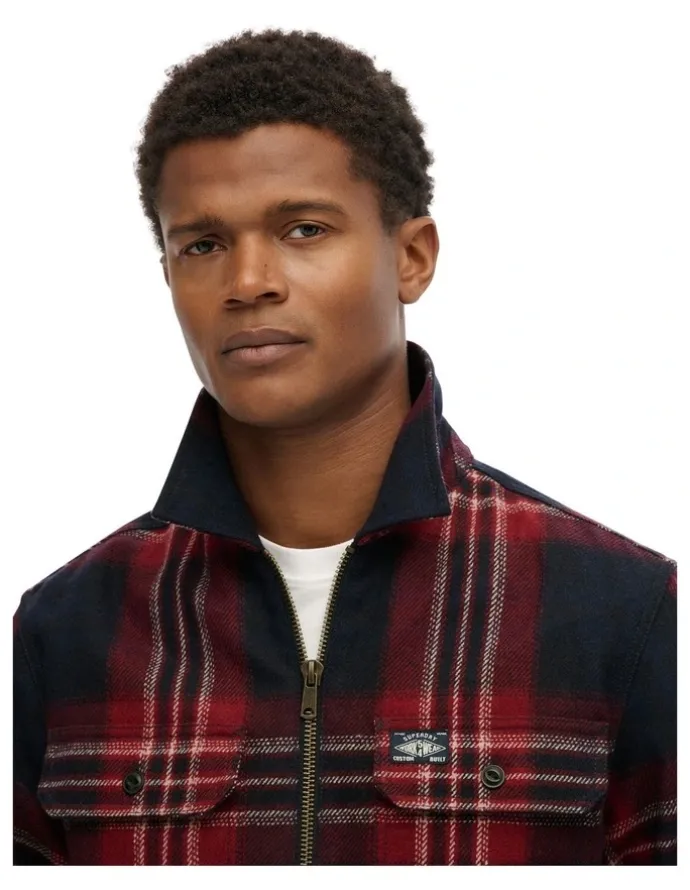 Superdry Wool Miller Zip Overshirt in Michigan Check Navy