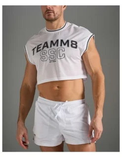 TEAMM8 S.S.C. Fraternity Crop Muscle Tank in White