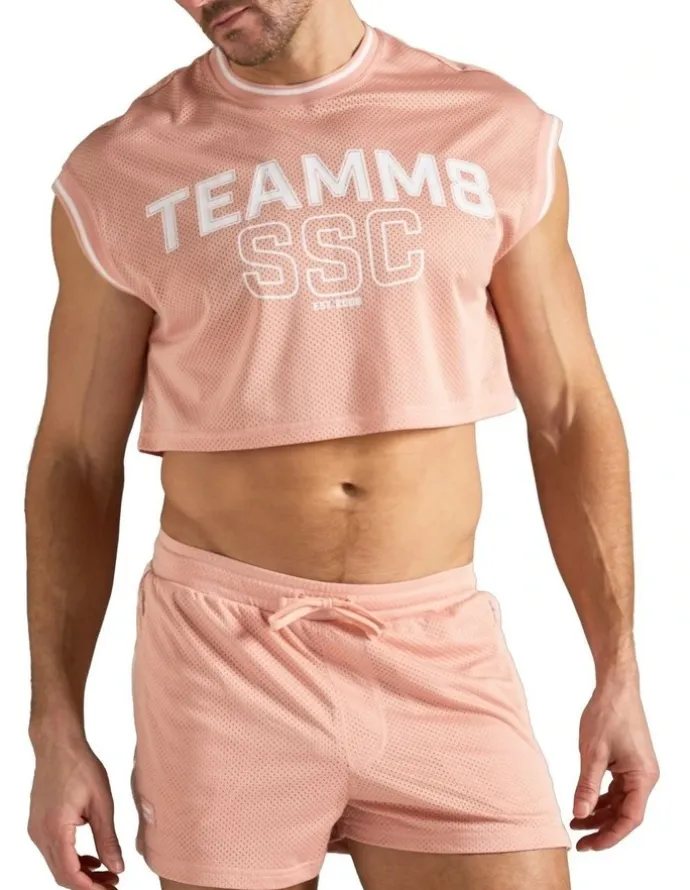 TEAMM8 S.S.C. Fraternity Crop Muscle Tank in Dusty Pink