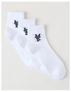 There After 3 Pack Ankle Crew Logo Socks in White