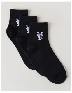 There After 3 Pack Ankle Crew Logo Socks in Black