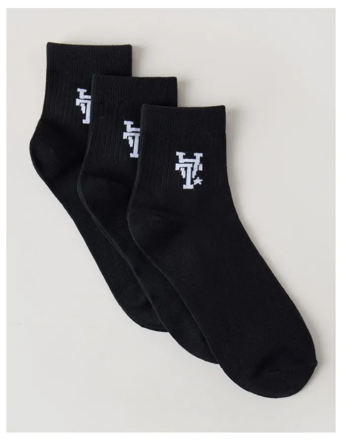 There After 3 Pack Ankle Crew Logo Socks in Black