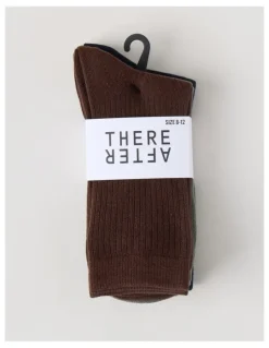 There After 3 Pack Colour Crew Sport Socks in Warm Dark Brown, Olive, and Navy