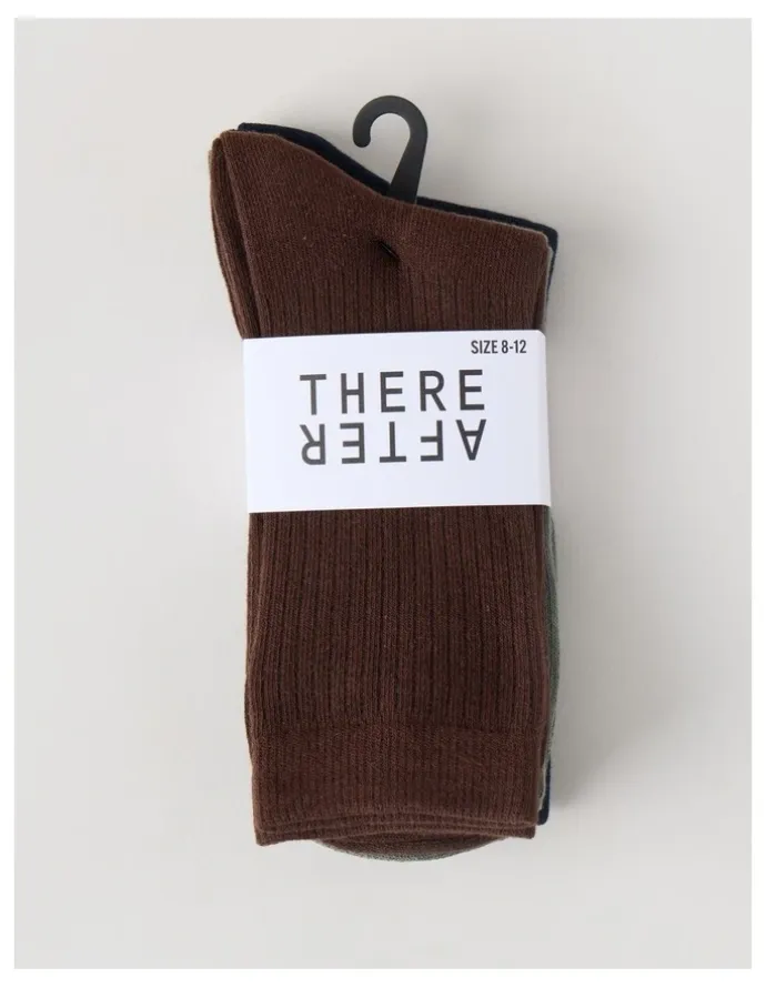 There After 3 Pack Colour Crew Sport Socks in Warm Dark Brown, Olive, and Navy