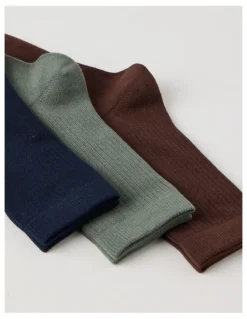 There After 3 Pack Colour Crew Sport Socks in Warm Dark Brown, Olive, and Navy