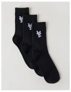 There After 3 Pack Crew Logo Socks in Black