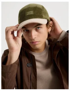There After Chunky Cord 5 Panel Cap Hat in Khaki and Stone