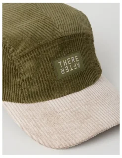 There After Chunky Cord 5 Panel Cap Hat in Khaki and Stone