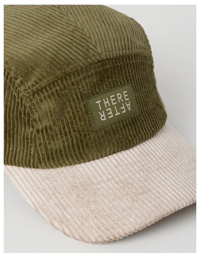 There After Chunky Cord 5 Panel Cap Hat in Khaki and Stone