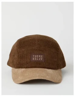 There After Chunky Cord 5 Panel Cap Hat in Brown and Beige