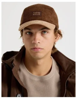 There After Chunky Cord 5 Panel Cap Hat in Brown and Beige
