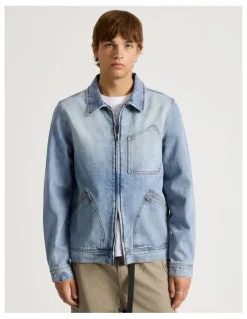 There After Angled Pocket Denim Jacket in Blue