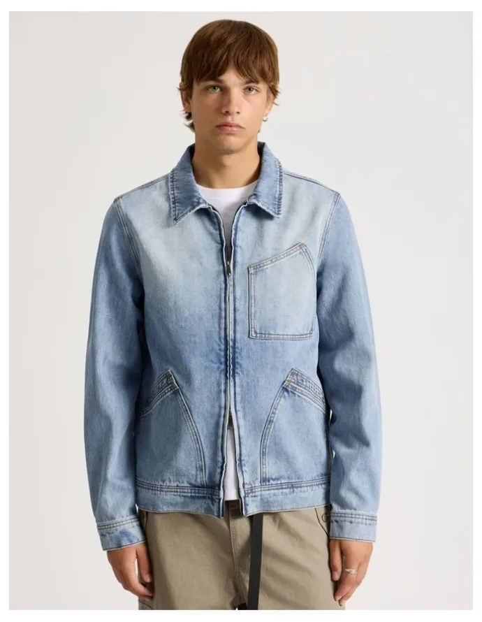 There After Angled Pocket Denim Jacket in Blue