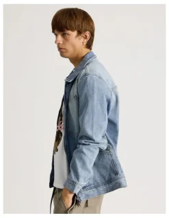 There After Angled Pocket Denim Jacket in Blue