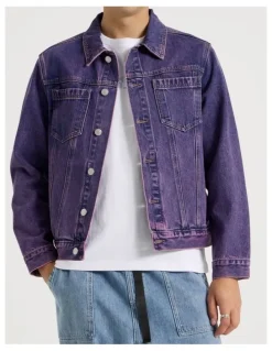 There After Coloured Wash Denim Trucker Jacket in Pink