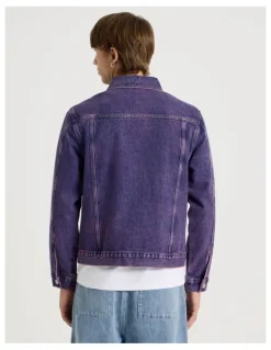 There After Coloured Wash Denim Trucker Jacket in Pink