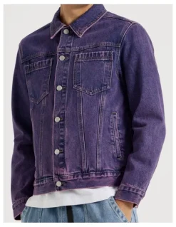 There After Coloured Wash Denim Trucker Jacket in Pink