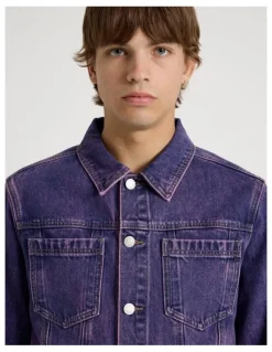 There After Coloured Wash Denim Trucker Jacket in Pink