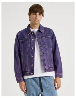 There After Coloured Wash Denim Trucker Jacket in Pink
