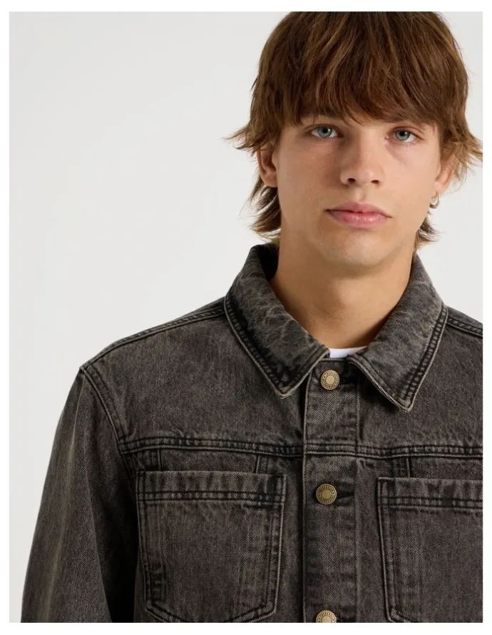 There After Coloured Wash Denim Trucker Jacket in Brown