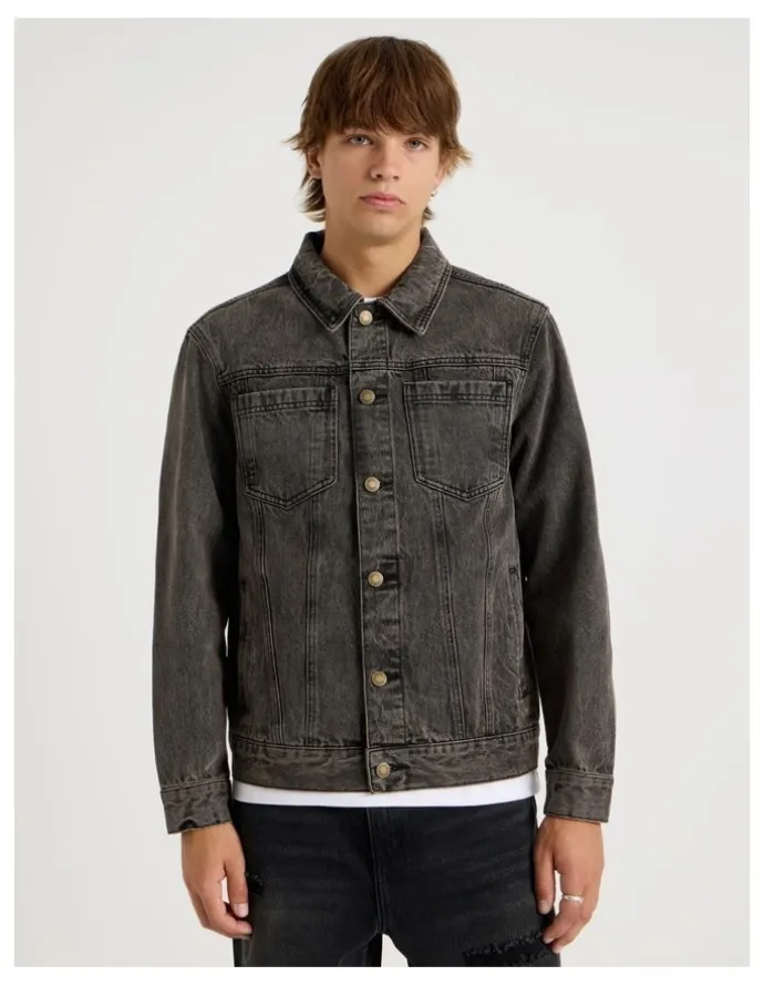 There After Coloured Wash Denim Trucker Jacket in Brown