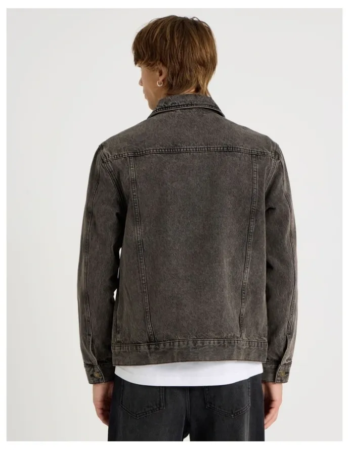 There After Coloured Wash Denim Trucker Jacket in Brown