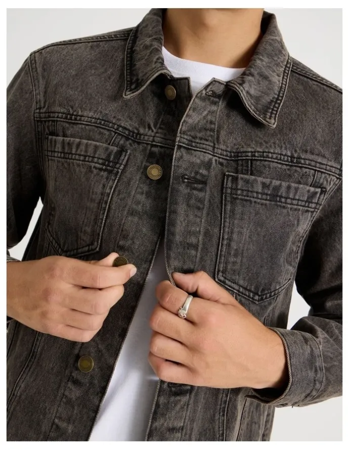 There After Coloured Wash Denim Trucker Jacket in Brown
