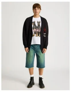 There After Coloured Wash Denim Jorts in Green