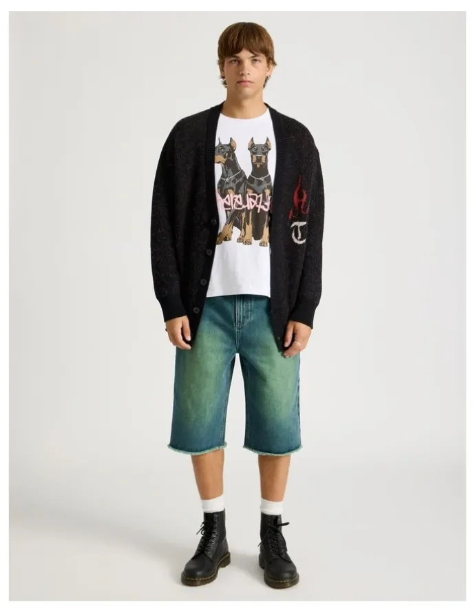 There After Coloured Wash Denim Jorts in Green
