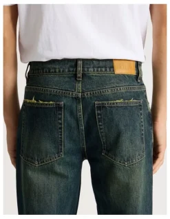 There After Coloured Wash Straight Leg Jeans in Green