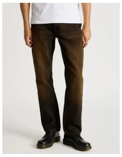 There After Coloured Wash Straight Leg Jeans in Brown