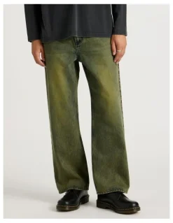 There After Coloured Wash Wide Leg Denim Jeans in Green