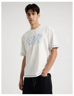 There After Contrast Stitch Print Short Sleeve Tee in White