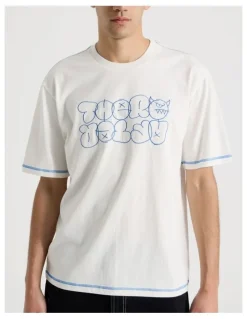 There After Contrast Stitch Print Short Sleeve Tee in White