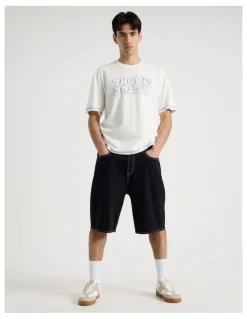 There After Contrast Stitch Print Short Sleeve Tee in White