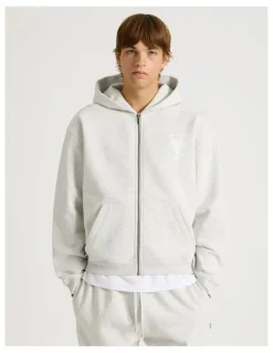 There After Core Logo Hooded Full Zip Sweater in Grey