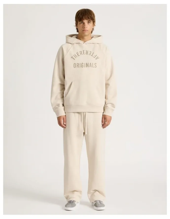 There After Core Wide Leg Terry Track Pants in Stone