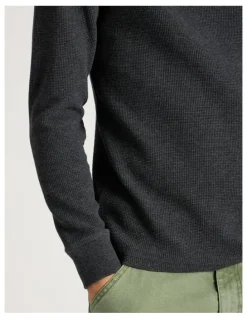There After Crew Neck Long Sleeve Waffle Knit Top in Charcoal
