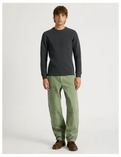 There After Crew Neck Long Sleeve Waffle Knit Top in Charcoal